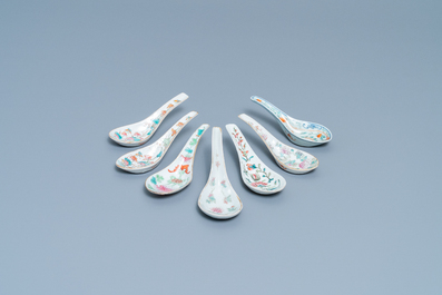 Thirteen Chinese famille rose and qianjiang cai spoons, 19/20th C.