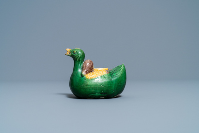 A Chinese sancai-glazed duck-shaped water dropper, Ming