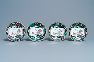 Eighteen Chinese famille rose plates with floral sprigs on scrolls, Yongzheng