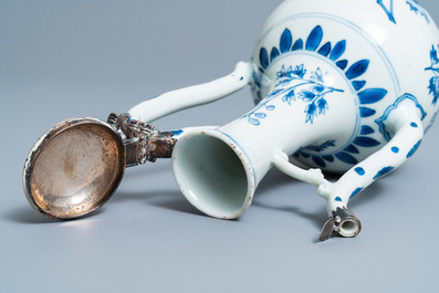 A Chinese blue and white silver-mounted ewer and cover, Transitional period