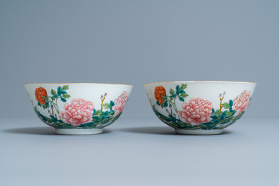 A pair of Chinese famille rose 'peony' bowls, Guangxu mark and of the period