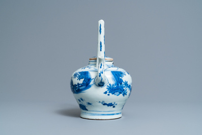 A large Chinese blue and white 'scholars' wine ewer and cover, Transitional period