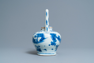 A large Chinese blue and white 'scholars' wine ewer and cover, Transitional period