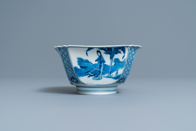 A Chinese square blue and white bowl, Chenghua mark, Kangxi