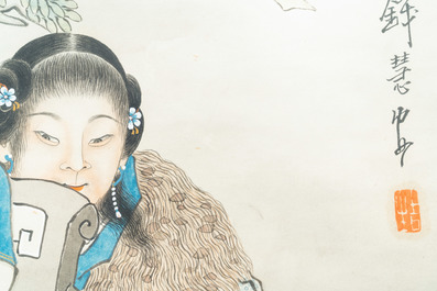 Qian Huian (1833-1911), encre et couleurs sur papier: 'Fugui shoukao, d'apr&egrave;s Wen Anguo', 19&egrave;me