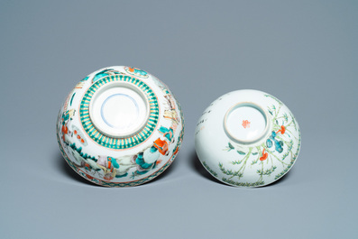 A Chinese blue and white jardini&egrave;re and two famille verte bowls, 19/20th C.