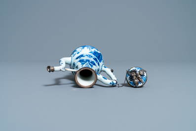 A Chinese blue and white silver-mounted ewer and cover, Transitional period