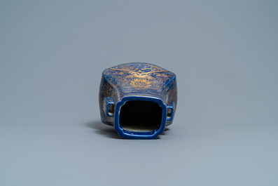 A Chinese monochrome blue 'fanghu' gilt-decorated 'dragon and phoenix' vase, Guangxu mark and period