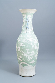 A massive Chinese celadon-ground 'dragon' vase, 19th C.