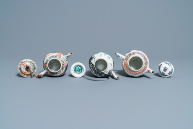 A Chinese famille verte teapot, an Imari-style teapot and an Amsterdam bont teapot, Kangxi and 19th C.