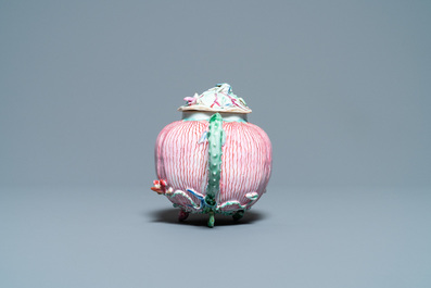 A Chinese famille rose 'lotus' teapot and cover, Yongzheng