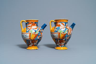 A pair of polychrome Italian maiolica wet drug jars, Casteldurante, 16th C.