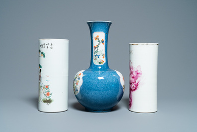 Six vases en porcelaine de Chine famille rose et verte, 19/20&egrave;me