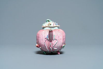 A Chinese famille rose 'lotus' teapot and cover, Yongzheng