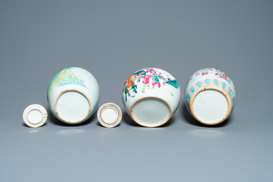 Six Chinese famille rose and verte vases, 19/20th C.