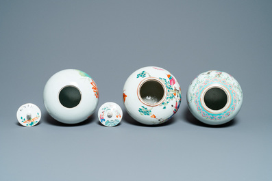 Six Chinese famille rose and verte vases, 19/20th C.