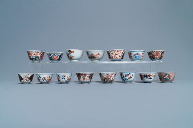 A collection of mostly Chinese blue and white, iron-red and gilt porcelain tea wares, Kangxi and later