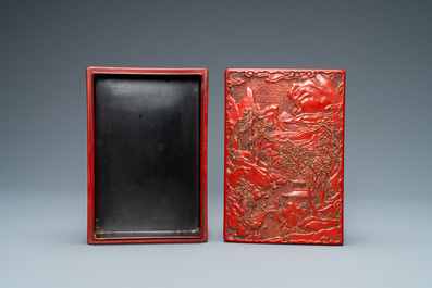 A Chinese rectangular cinnabar lacquer box and cover, 19/20th C.