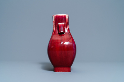 A Chinese monochrome flamb&eacute;-glazed 'fanghu' vase, Qing