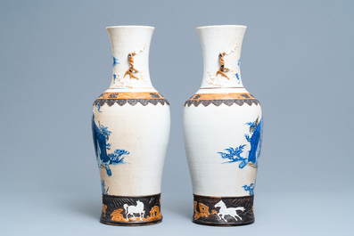 A pair of Chinese Nanking crackle-glazed vases with Li Tieguai, 19th C.