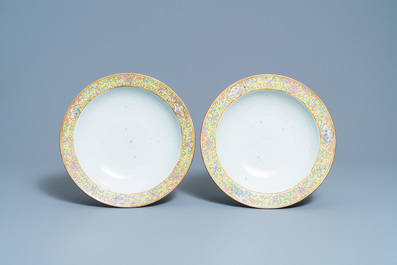 A pair of Chinese famille rose jardini&egrave;res on stands, 19th C.