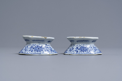 A pair of Dutch Delft blue and white salt cellars, 18th C.