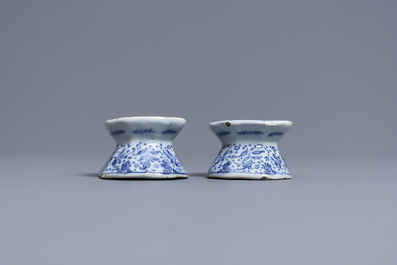 A pair of Dutch Delft blue and white salt cellars, 18th C.