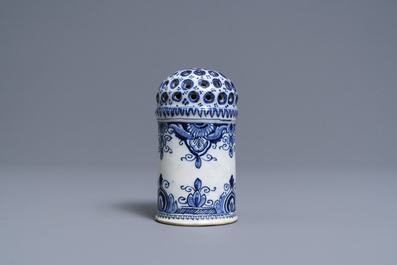 A Dutch Delft blue and white caster, 18th C.