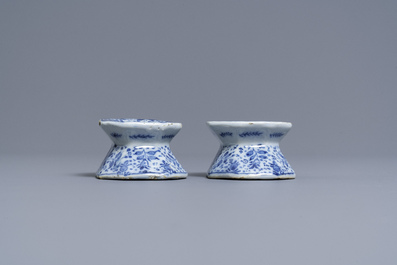 A pair of Dutch Delft blue and white salt cellars, 18th C.