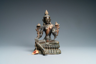 A Sino-Tibetan gilt copper alloy figure of Tara, 19th C.