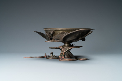 A Japanese copper, bronze and pewter bowl, signed Kimura Toun, Meiji, 19th C.