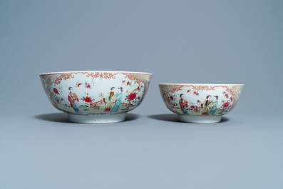 Deux bols en porcelaine de Chine famille rose &agrave; d&eacute;cor mandarin, Qianlong