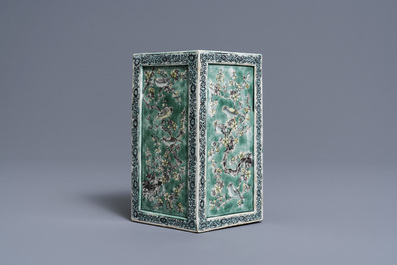 A square Chinese verte biscuit brush pot, Kangxi