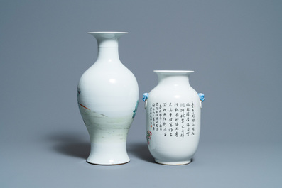 Deux vases en porcelaine de Chine famille rose et qianjiang cai, 19/20&egrave;me