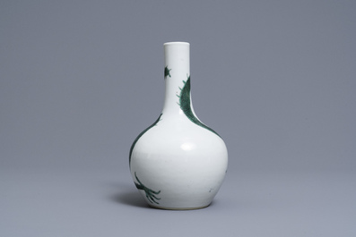 A Chinese famille verte 'dragon' bottle vase, Kangxi mark, 19th C.