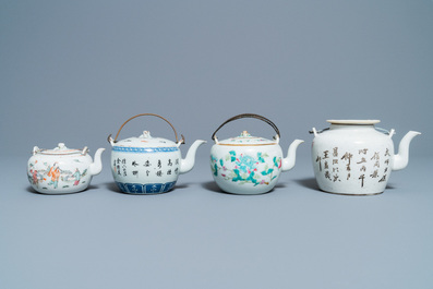 Quatre th&eacute;i&egrave;res et deux pots couverts en porcelaine de Chine, 19/20&egrave;me