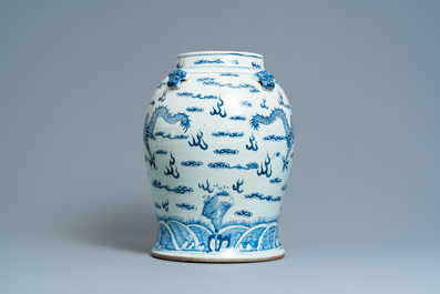 A Chinese blue and white 'dragon' vase, 19th C.