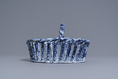 A rare Dutch Delft blue and white reticulated basket, 18th C.