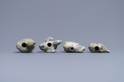 Four Vietnamese or Annamese blue and white water droppers in the shape of animals, 16/17th C.