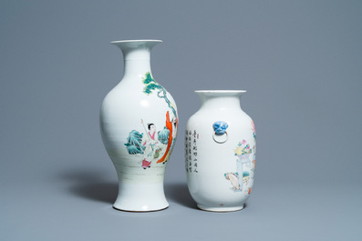 A Chinese qianjiang cai vase and a famille rose vase, 19/20th C.