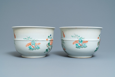 A pair of Chinese famille verte jardini&egrave;res, 19th C.