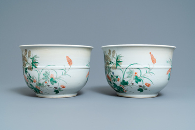 A pair of Chinese famille verte jardini&egrave;res, 19th C.