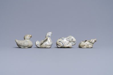 Four Vietnamese or Annamese blue and white water droppers in the shape of animals, 16/17th C.