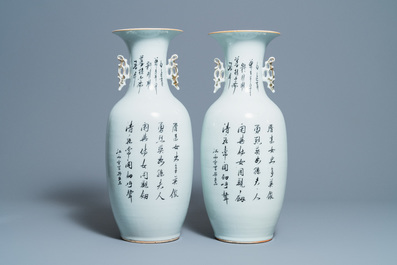 A pair of Chinese famille rose 'ladies' vases, 19/20th C.