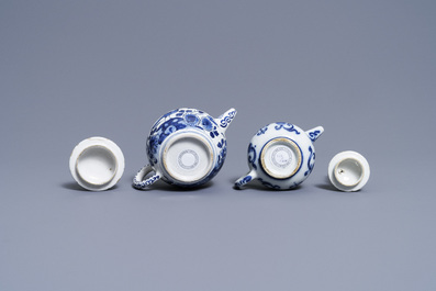 Two Dutch Delft blue and white teapots and covers, 18th C.