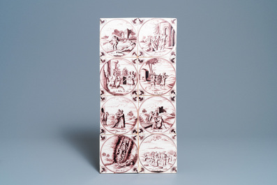 24 manganese Dutch Delft biblical tiles, 18th C.