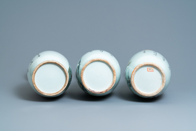 Three Chinese famille rose vases, 19/20th C.