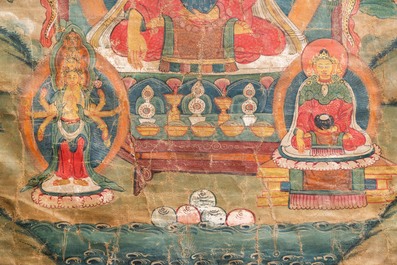 Een 'Medicijn Boeddha' thangka, Tibet, 17/18e eeuw