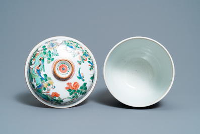 A large Chinese famille verte covered bowl, Kangxi