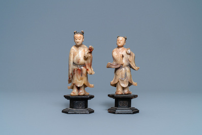 A pair of Chinese Shoushan soapstone figures, Kangxi